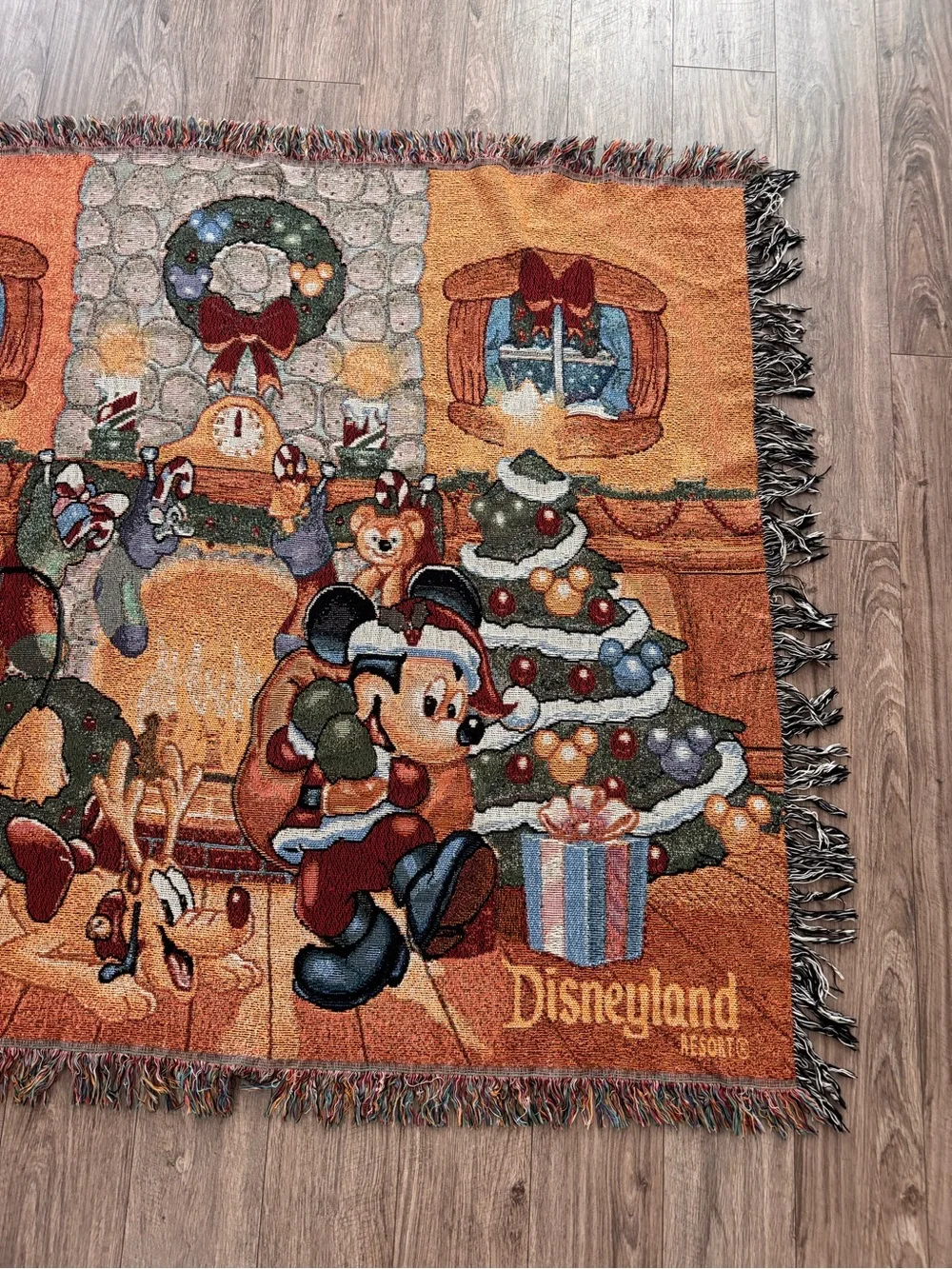 Disney Resort Christmas tapestry throw blanket with Santa Mickey Mouse Pluto